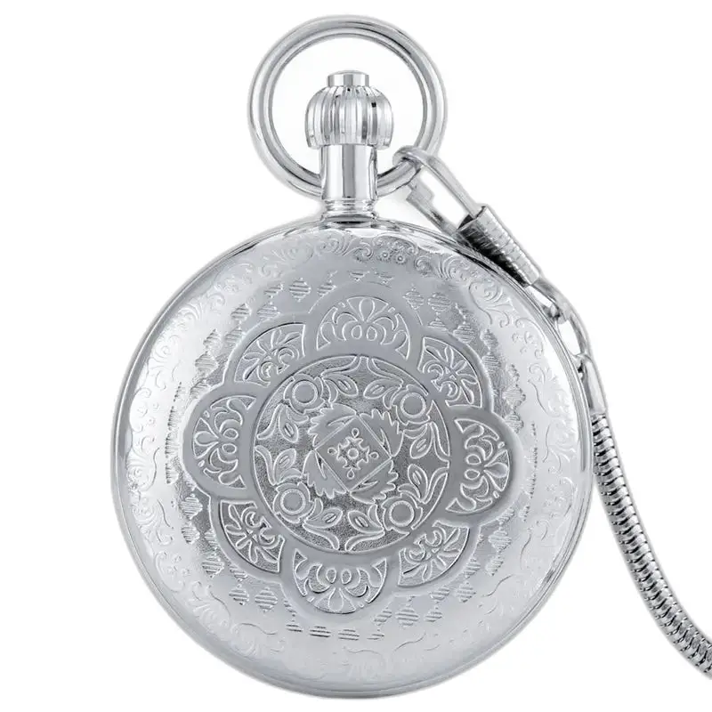 Oriental Flower Automatisk Sølv Lommeklokke