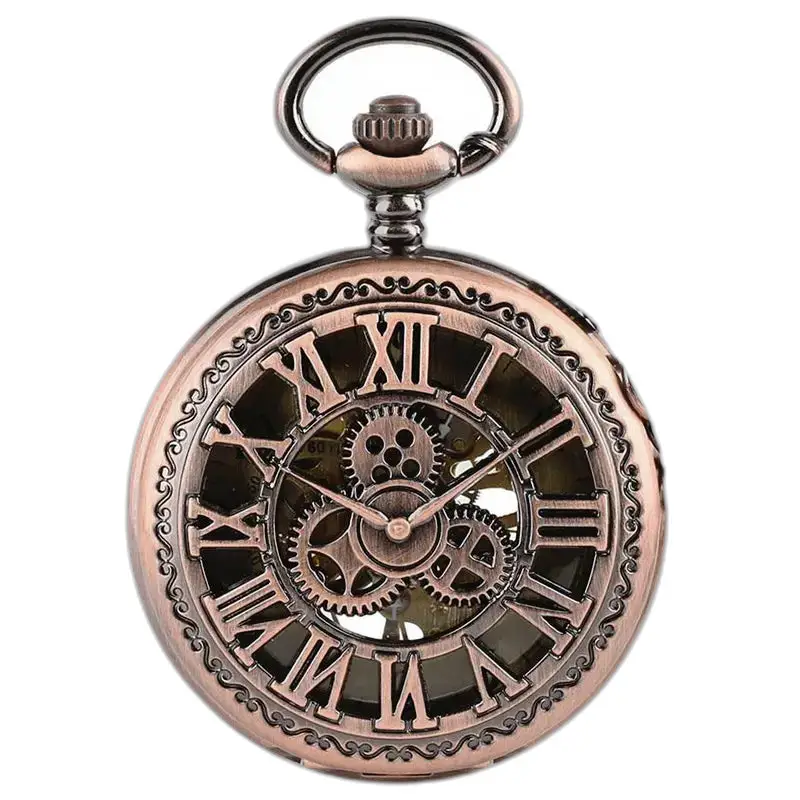 Steampunk-stil kobber mekanisk lommeur med utsmykket bronsedesign