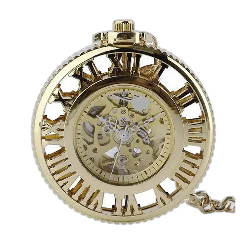 Gold Roman Chic mekanisk lommeur med skjelettskive i gull