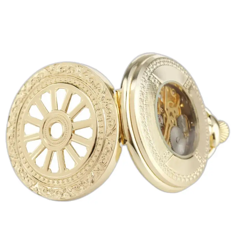 Gulltonet mekanisk lommeur med elegant hult skjelettdesign