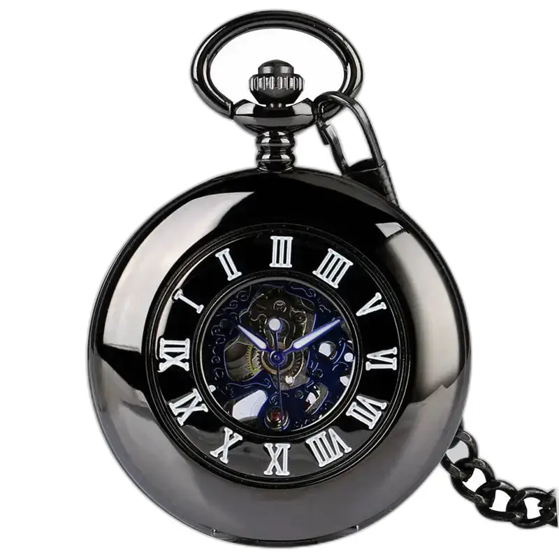Moderne elegant svart lommeur med elegante romertall og raffinert design