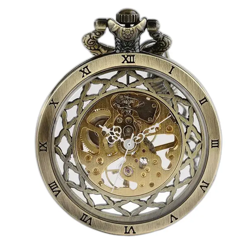 Luksus rund skjelettlommeklokke i bronse, high-end og elegant stil