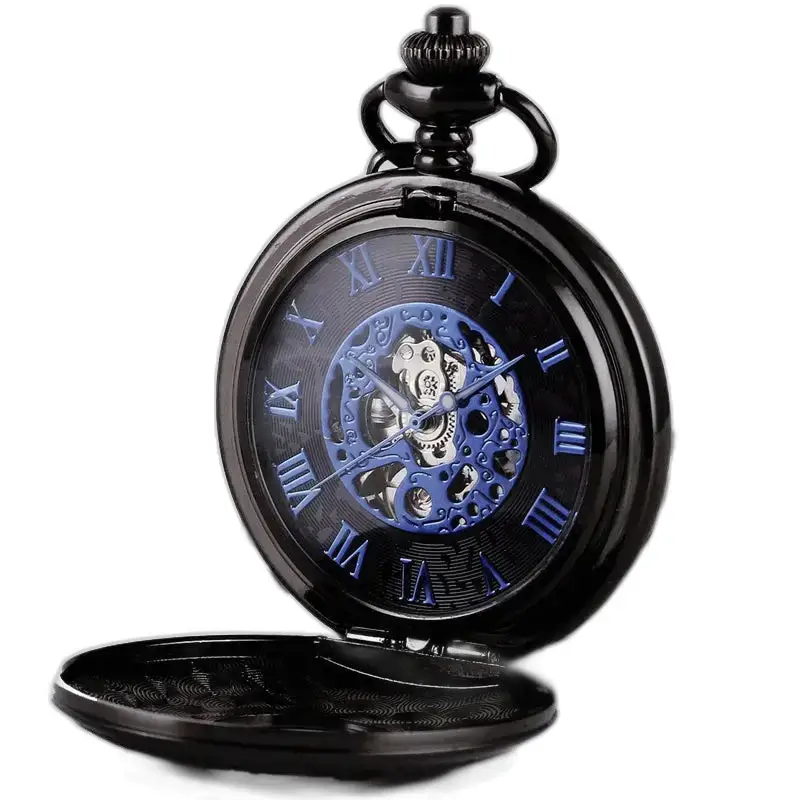 Steampunk Double Demi Hunter Chic lommeur med blå romertall