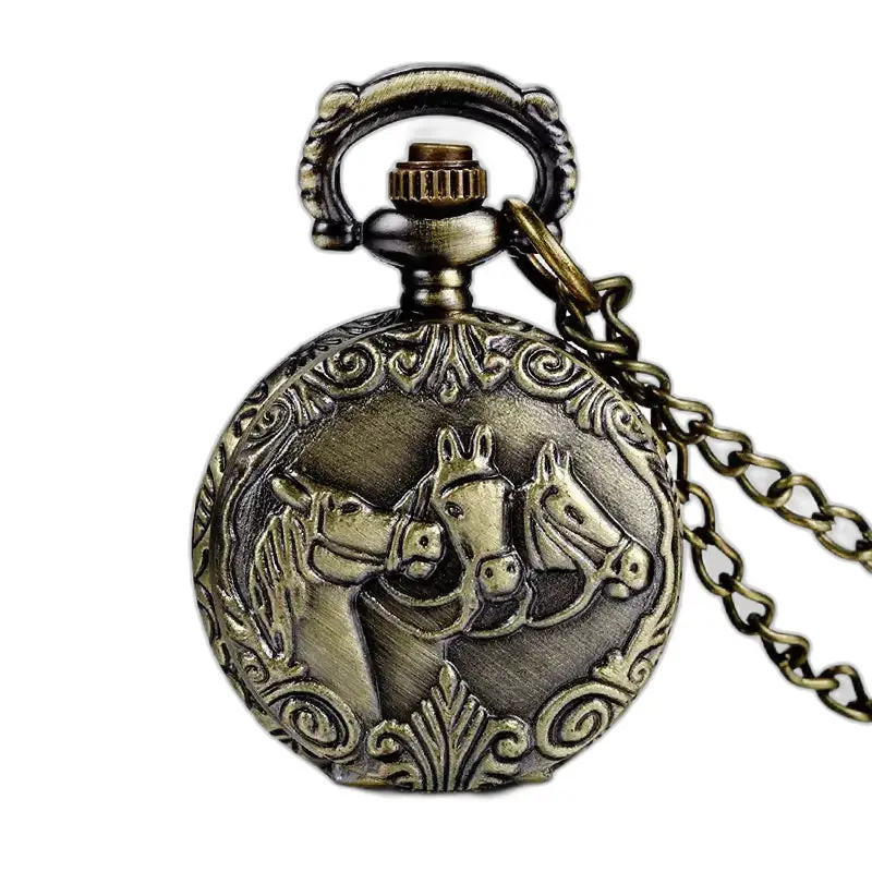 Vintage Horses Bronse Pocket Necklace Watch med hestedesign