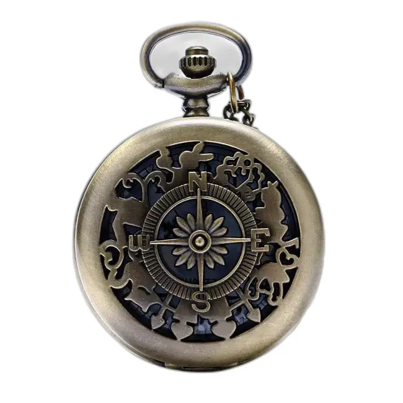 Vintage Style Compass Halskjede Klokke for menn og kvinner med en antikk bronse kompass