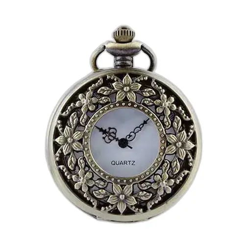 Vintage bronse blomsterkjedeklokke for kvinner med elegant blomsterdekor i bronse