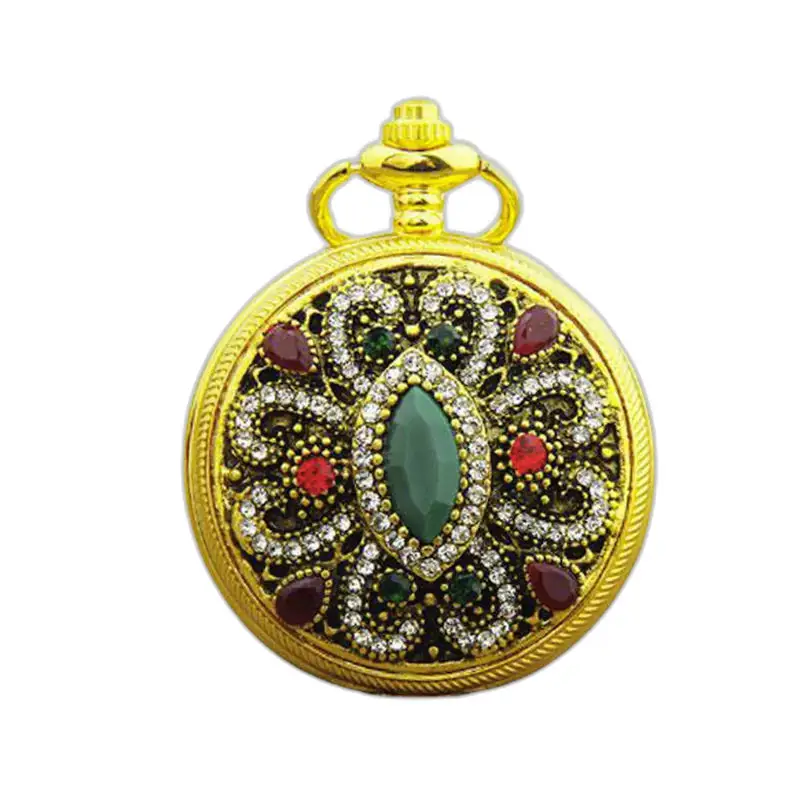 Elegant gullkjedeklokke utsmykket med elegante edelstener og edelstener