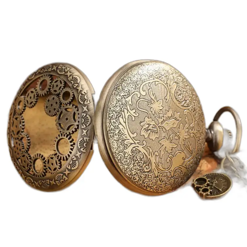 Damekjedeklokke Steampunk Quartz strippet hjul Sølv utsmykket bronsepinneklokke