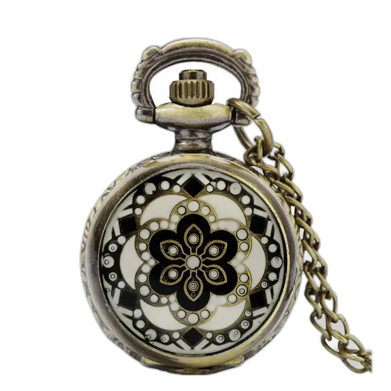 Vintage Chic Marmor Flower Halskjede Klokke med Antik Halskjede Klokke og kjede