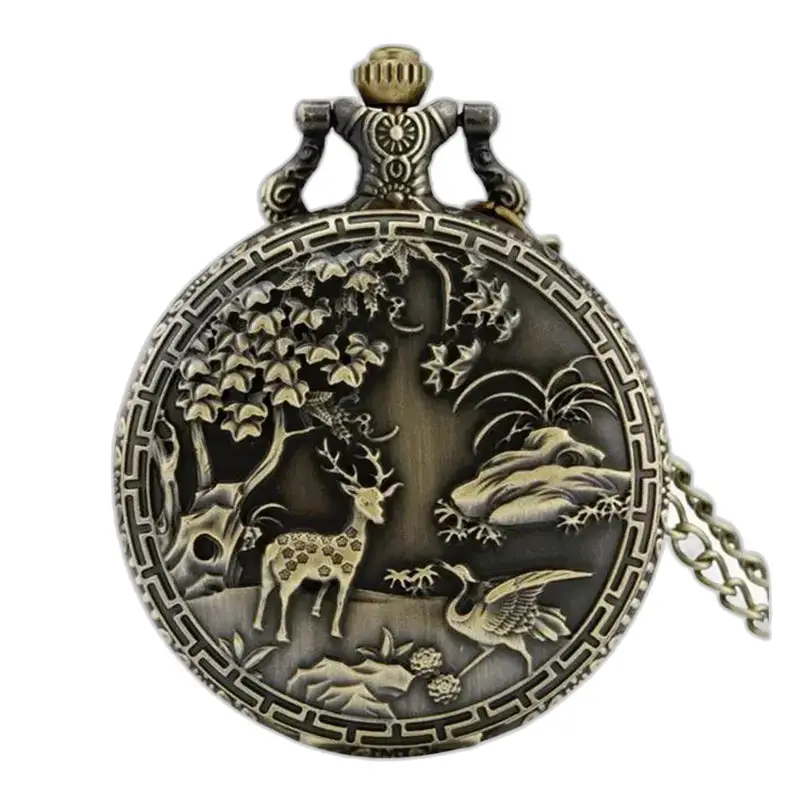 Forest Charm Vintage Bronse Halskjede Klokke utsmykket med en bronse lommeur