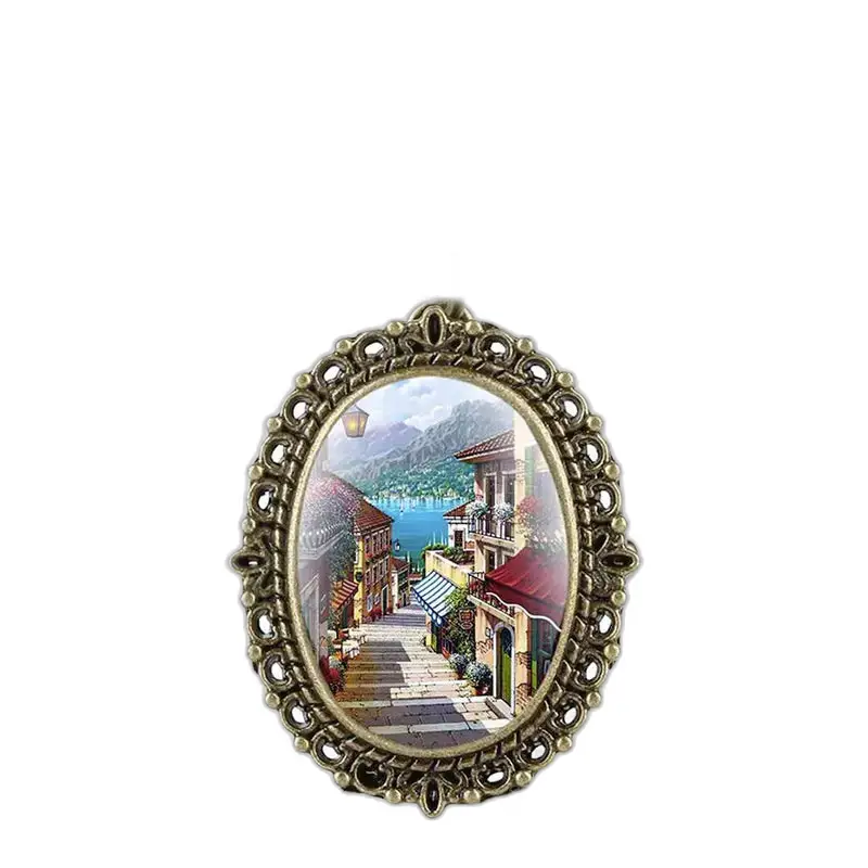 Oval Street Scene i rund bronse Holidays Romantikk Halskjede Watch