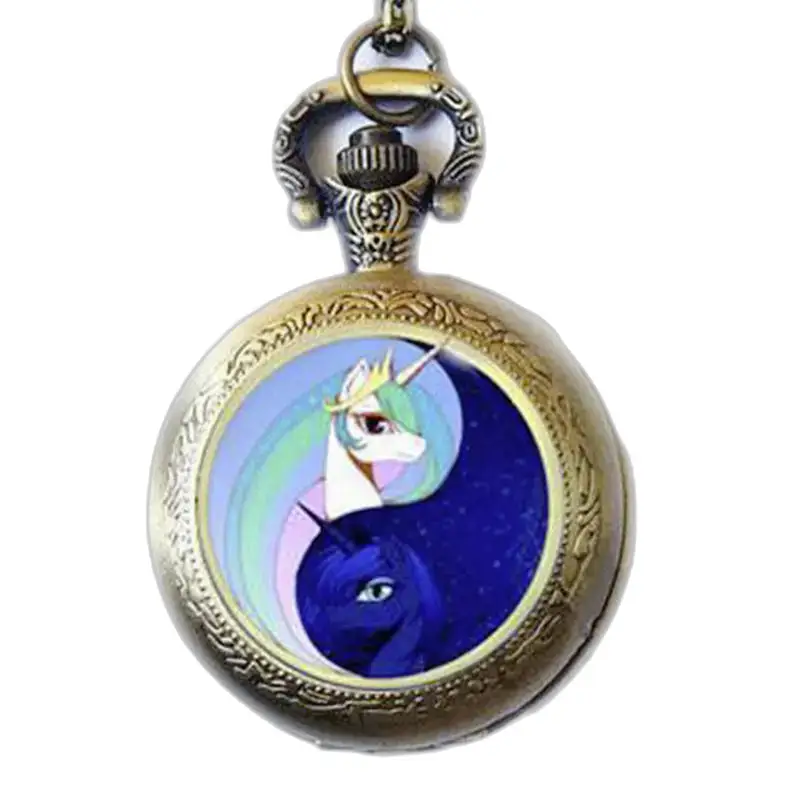 Bronse og gull Unicorn Halskjede Klokke med bronse unicorn yin-yang design