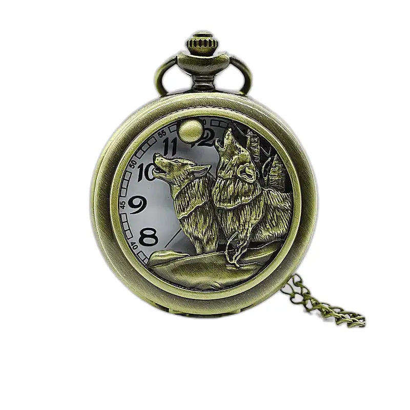 Vintage Loups Pleine Lune halskjedeklokke med elegant ulveklokke i bronse
