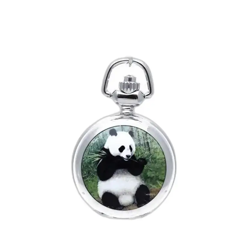 Vintage Style Panda Halskjede Klokke Sølv med panda tema design på halskjede Klokke