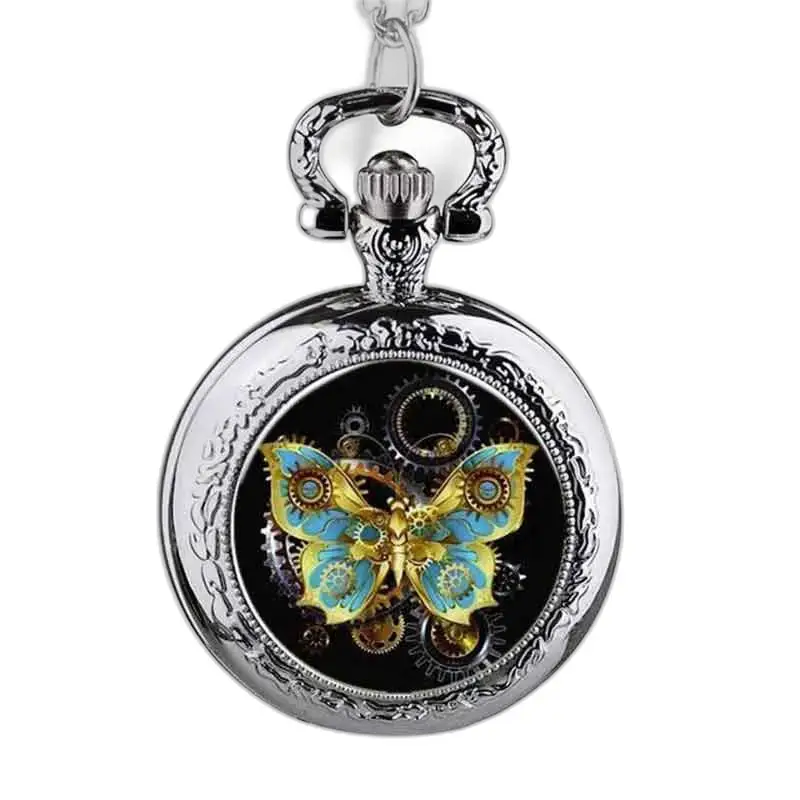 Rustfritt stål Butterfly Halskjede Klokke med sølv sommerfugl design