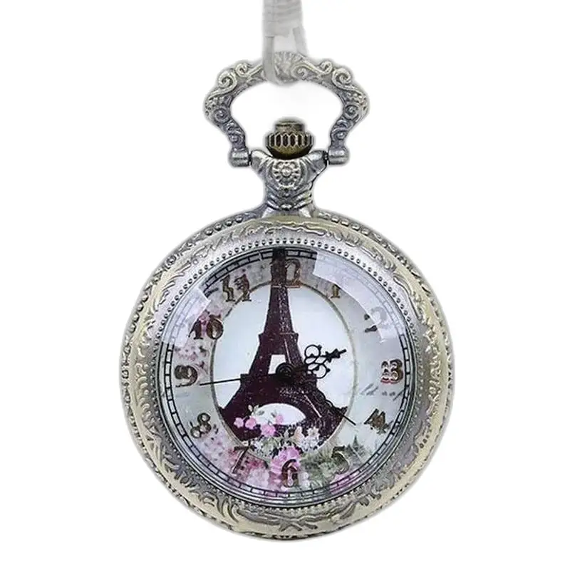 Paris Halskjedeklokke med Analog Dial Flowers og Eiffeltårnet som lommeur