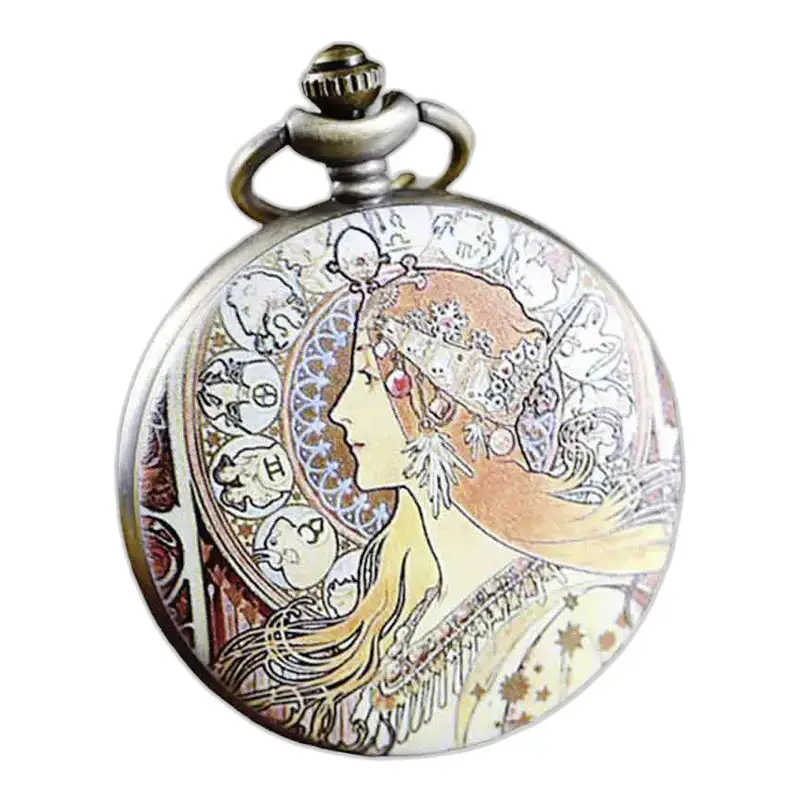 Elegant rød gudinne-anheng halskjedeklokke med stilig jugendstil