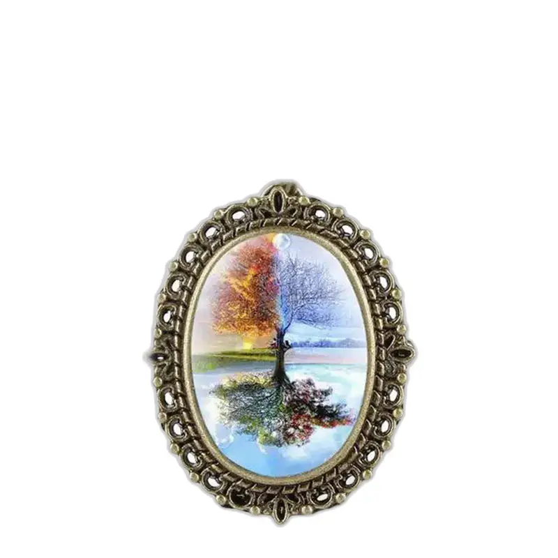 Ovalt anheng som representerer et tre av de fire årstidene for Watch Necklace Pendant