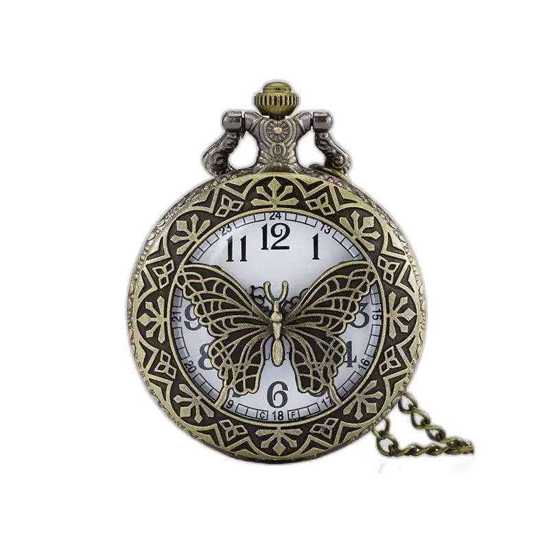 Vintage sommerfuglkvarts-kjedeklokke for kvinner med elegant sommerfuglmønster