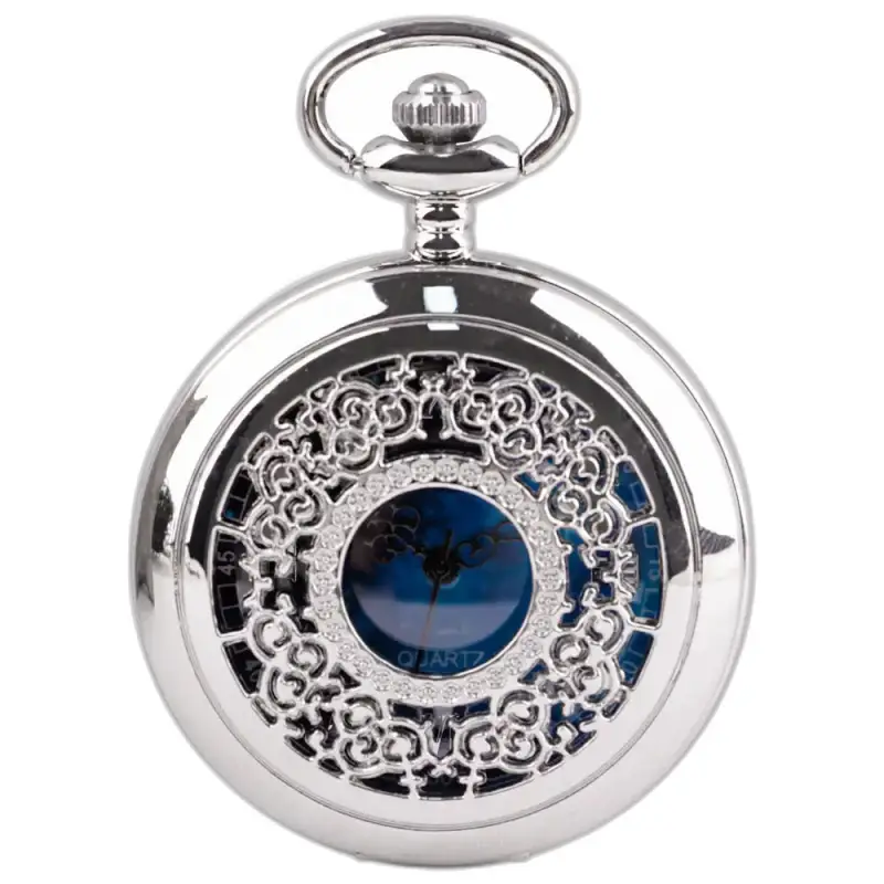 Romantisk Royal Blue Silver Collier-klokke for kvinner med en elegant utsmykket sølvskive