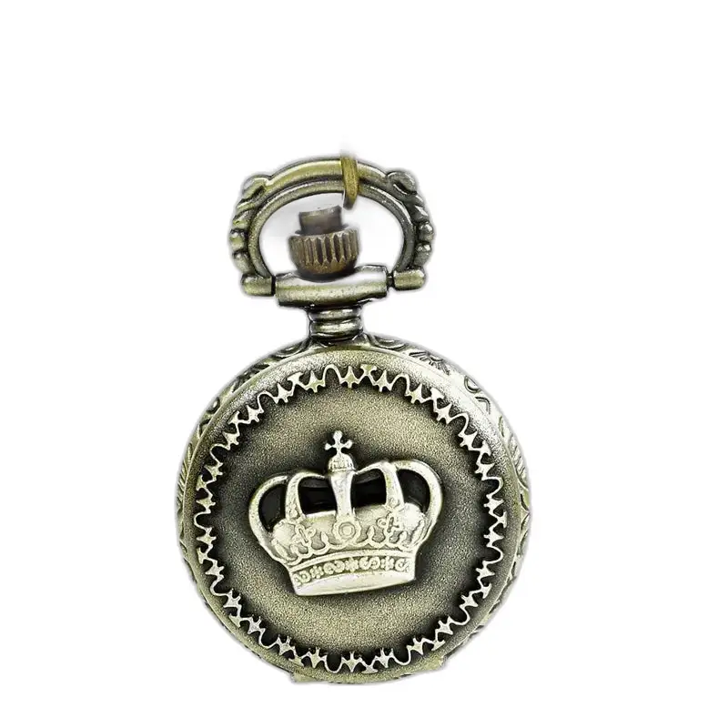 Royal Crown Vintage bronse kjedeklokke med antikk krone utsmykket lommeur