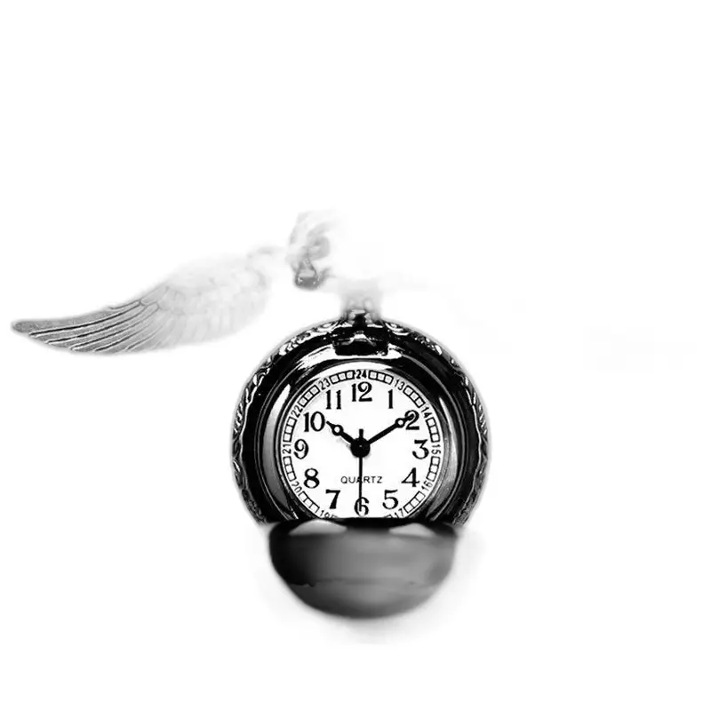 Retro Golden Snitch Halskjede Klokke i Bronse Gold Black med Elegant Winged Halskjede Watch