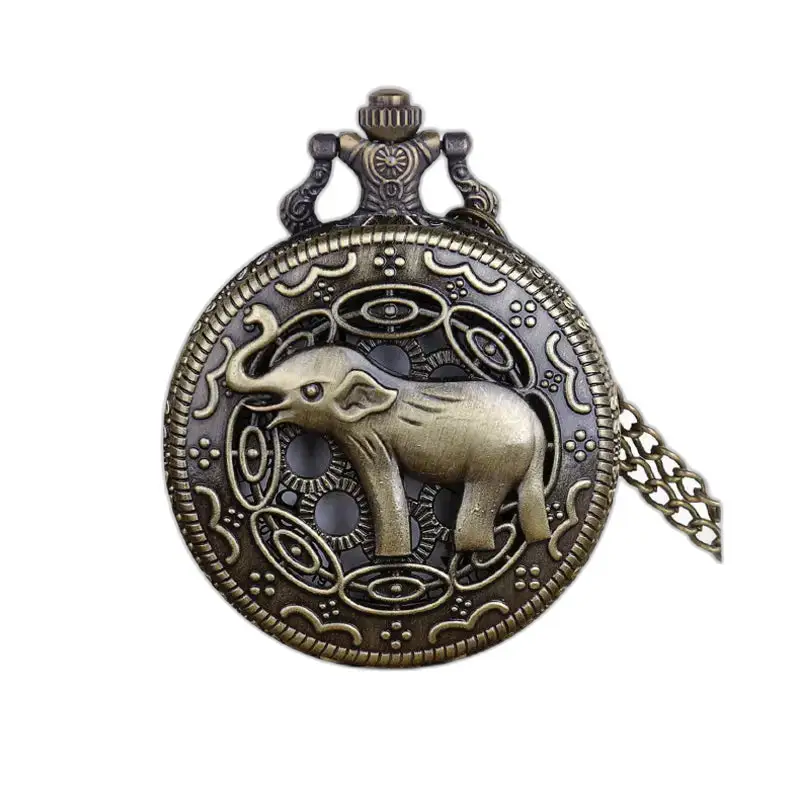 Bronse elefant lommeur Vintage Elephant Necklace Watch White Dial Elegant