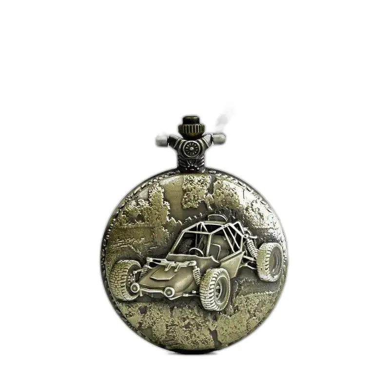 Vintage stil rund bronse halskjede klokke med buggy design i bronse farge