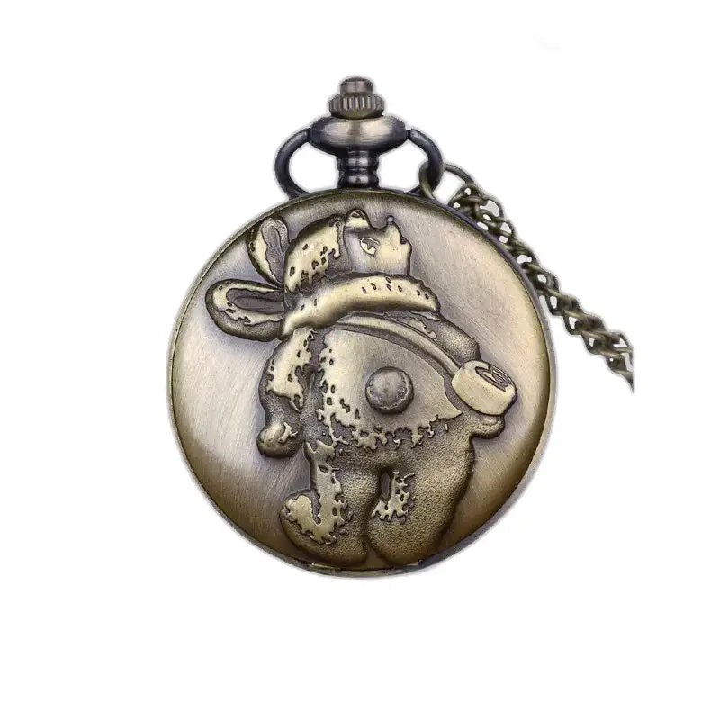 Vintage Teddy halskjede klokke med bronse hunter case og bjørn design