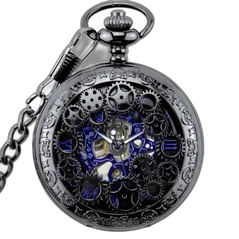 Steampunk Chrome-lommeklokke med elegant gunmetall-finish