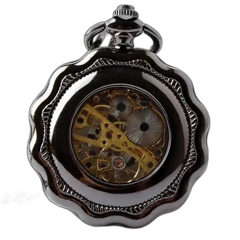 Steampunk Platinum Gusset lommeur med en elegant, mekanisert sort design