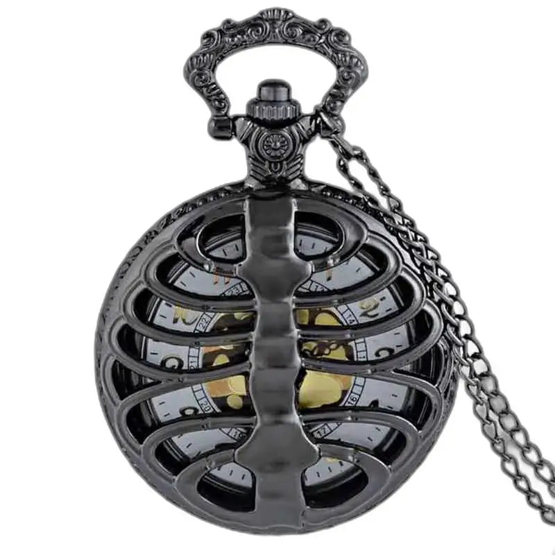 Steampunk Palladium lommeur med svart skjelett-ribbeholder