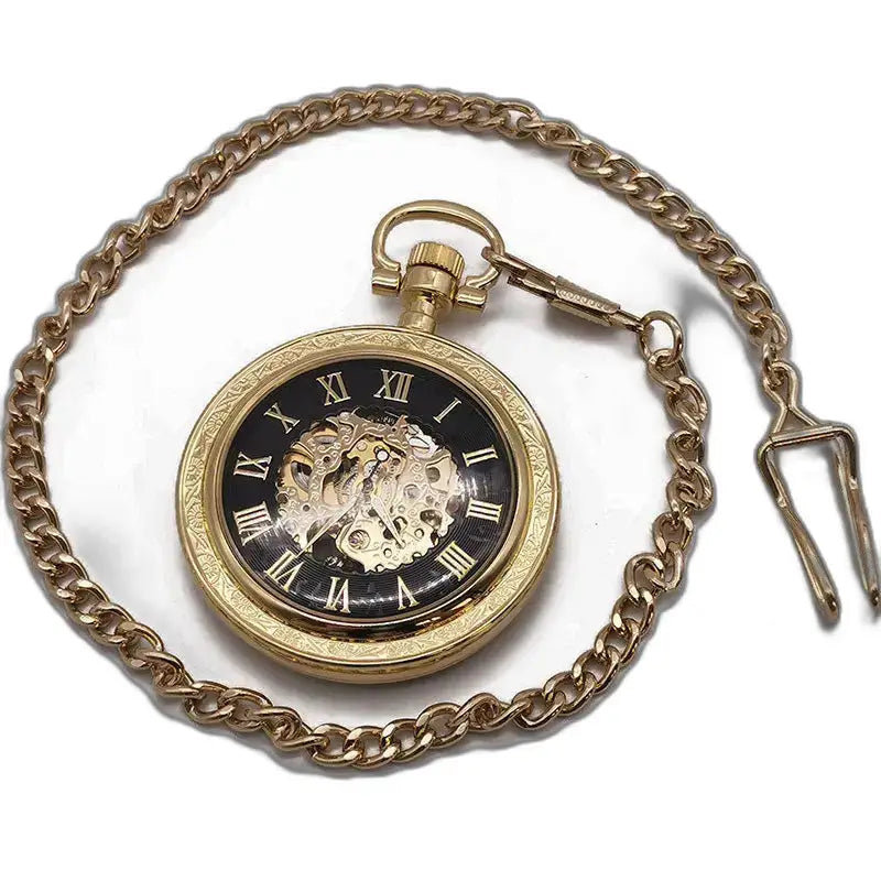 Vintage sølv mekanisk lommeur med gullkjede, klassisk og elegant stil