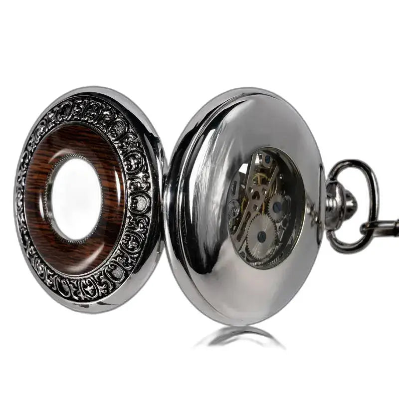 Wood Prestige Luxury Mekanisk lommeur for menn med synlig metallmekanisme
