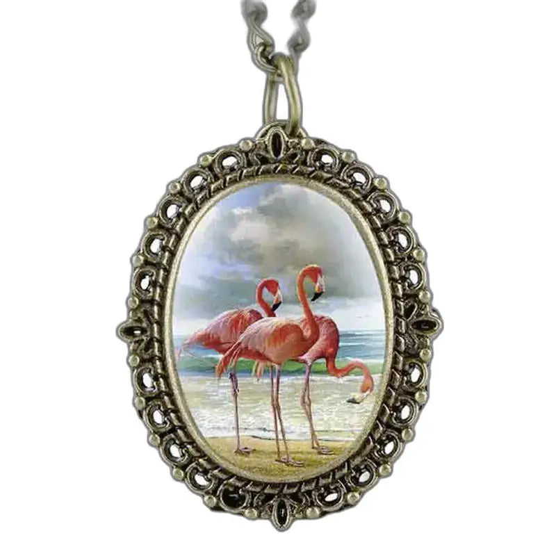 Flamingo-anheng på flamingoklokke med elegant bronsekasse