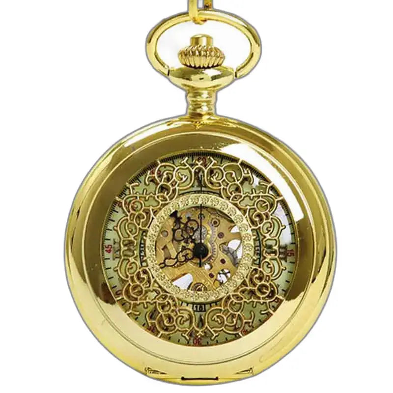 Steampunk lommeur i gull, synlig mekanikk, ekte gullklump