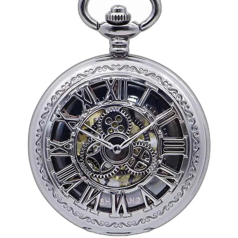 Steampunk lommeur med tannhjul, elegant sølv lommeur