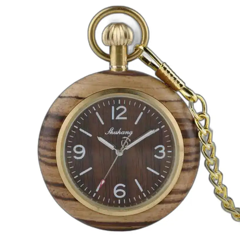 Luksus Zebrano Wood lommeur med elegant gullkjede