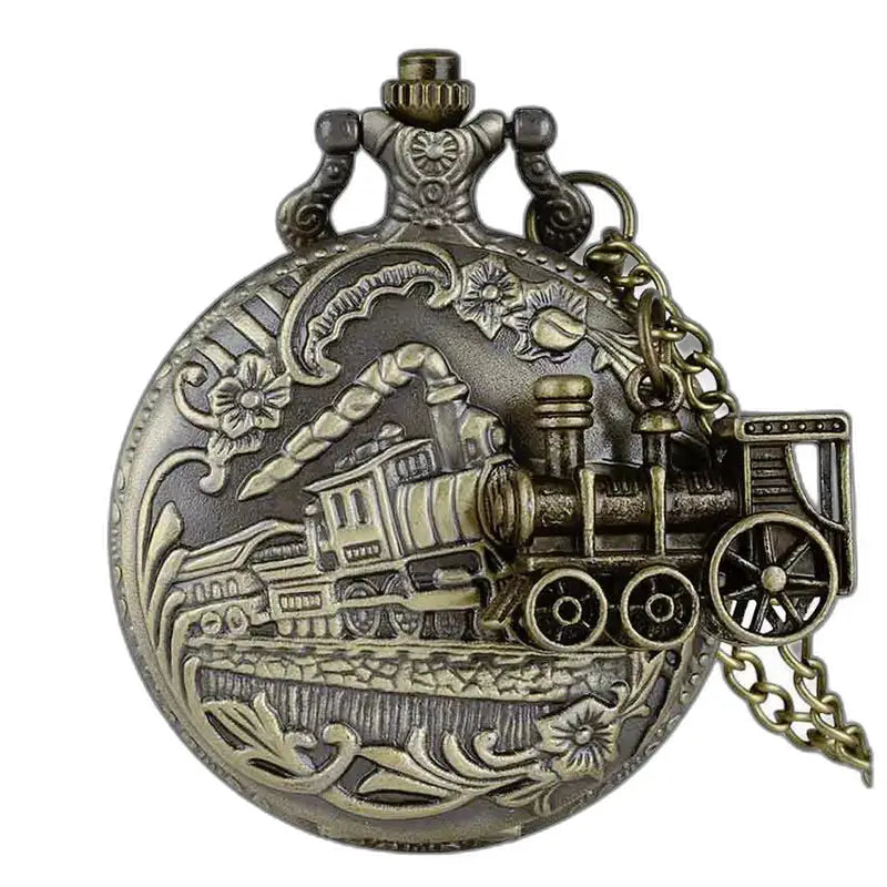 Steampunk-klokkehalskjede med antikk medaljong, steampunk-klokke med jernbanetema