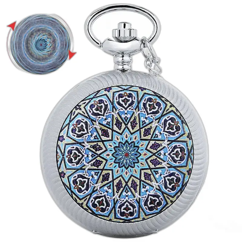 Montre à gousset luxe avec design en mosaïque bleue pour homme et femme